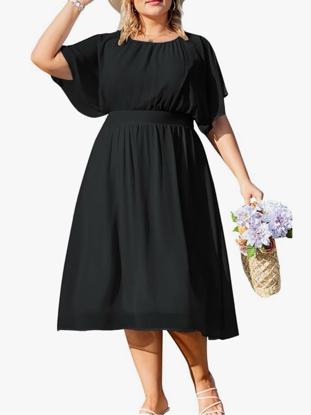 Women’s Plus Black Flutter-Sleeve